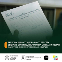 Витяг із Єдиного державного реєстру ветеранів війни відтепер можна отримати в ЦНАП за 5 хвилин