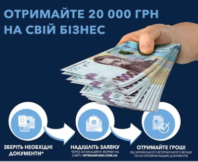 Український ветеранський фонд відшкодовує до 20 тисяч на придбання обладнання та необхідних товарів для бізнесів ветеранів